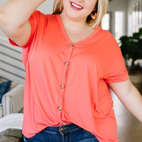 ninexis Coral Button-Down Short Sleeve Top - Picture 2 of 2